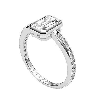 Simple Flat Emerald Solitaire Full diamond band