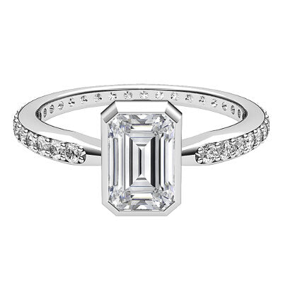 Simple Flat Emerald Solitaire Full diamond band