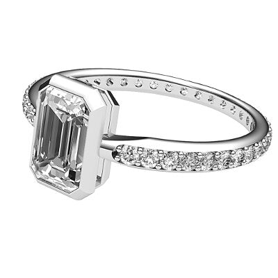 Simple Flat Emerald Solitaire Full diamond band