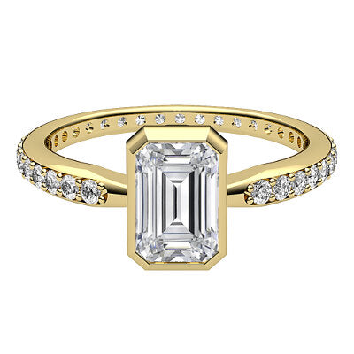 Simple Flat Emerald Solitaire Full diamond band