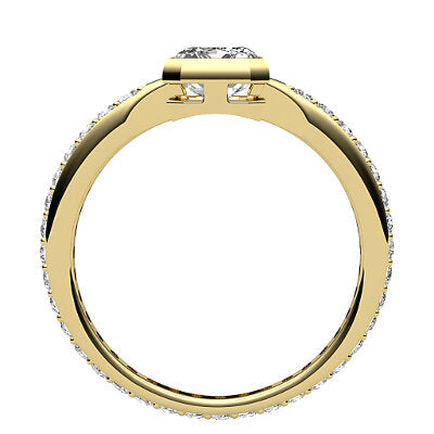 Simple Flat Emerald Solitaire Full diamond band