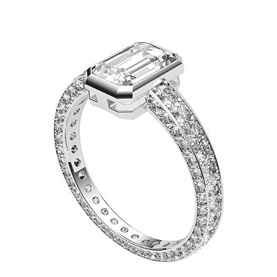 Simple Flat Emerald Solitaire Full coverage diamond band