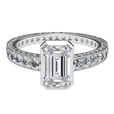 Simple Flat Emerald Solitaire Full coverage diamond band