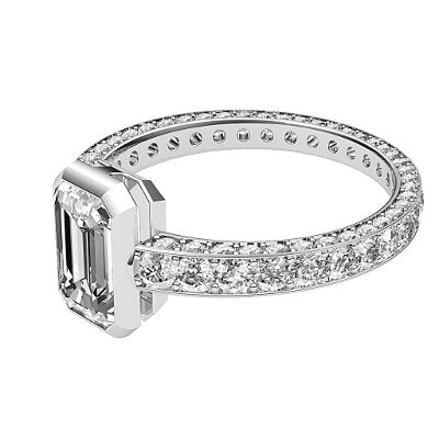 Simple Flat Emerald Solitaire Full coverage diamond band