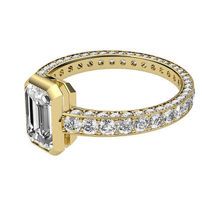 Simple Flat Emerald Solitaire Full coverage diamond band