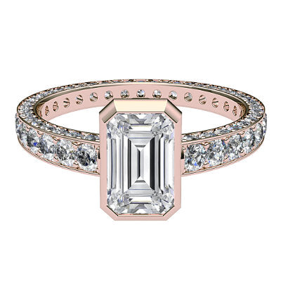 Simple Flat Emerald Solitaire Full coverage diamond band