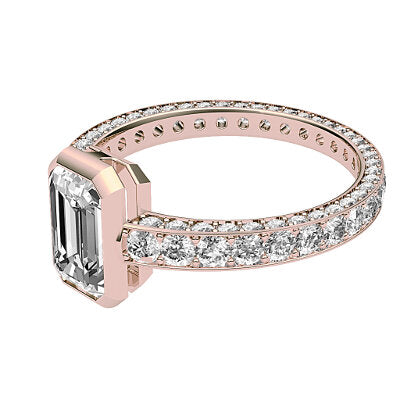Simple Flat Emerald Solitaire Full coverage diamond band