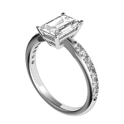 Simple Flat Emerald Solitaire Half diamond band 4 Prongs