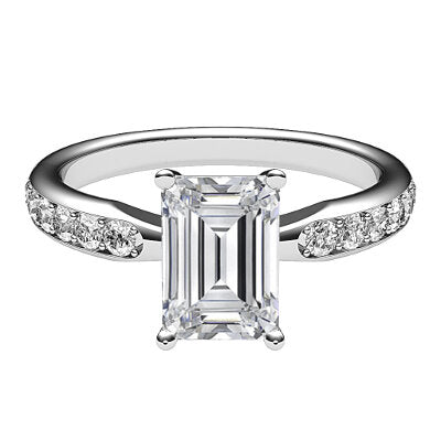 Simple Flat Emerald Solitaire Half diamond band 4 Prongs