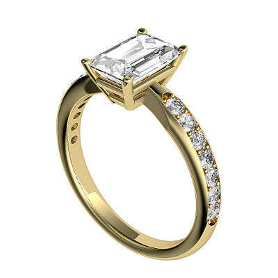Simple Flat Emerald Solitaire Half diamond band 4 Prongs