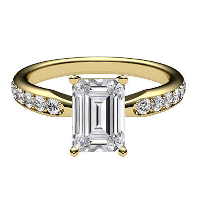 Simple Flat Emerald Solitaire Half diamond band 4 Prongs