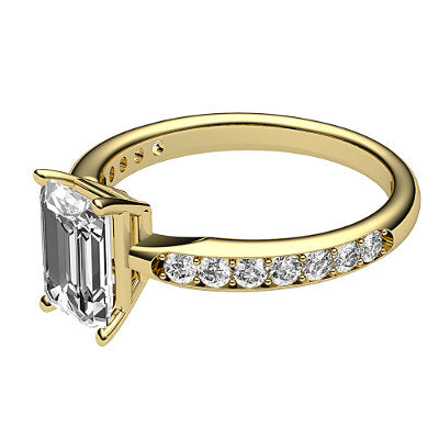 Simple Flat Emerald Solitaire Half diamond band 4 Prongs