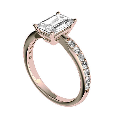 Simple Flat Emerald Solitaire Half diamond band 4 Prongs