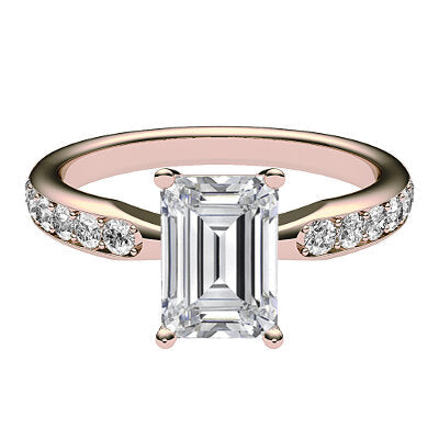 Simple Flat Emerald Solitaire Half diamond band 4 Prongs