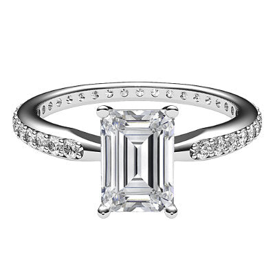 Simple Flat Emerald Solitaire Full diamond band 4 Prongs