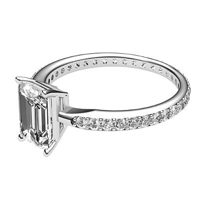 Simple Flat Emerald Solitaire Full diamond band 4 Prongs