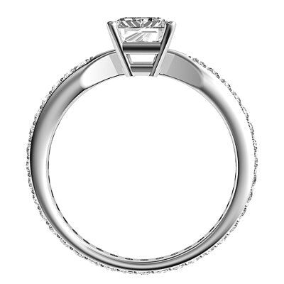Simple Flat Emerald Solitaire Full diamond band 4 Prongs