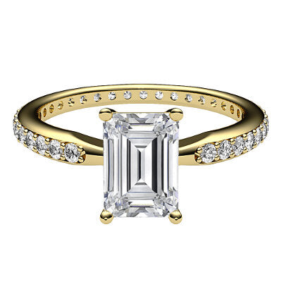 Simple Flat Emerald Solitaire Full diamond band 4 Prongs