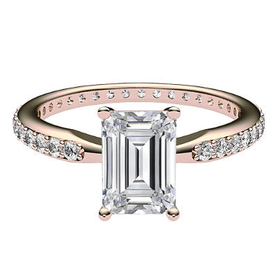 Simple Flat Emerald Solitaire Full diamond band 4 Prongs