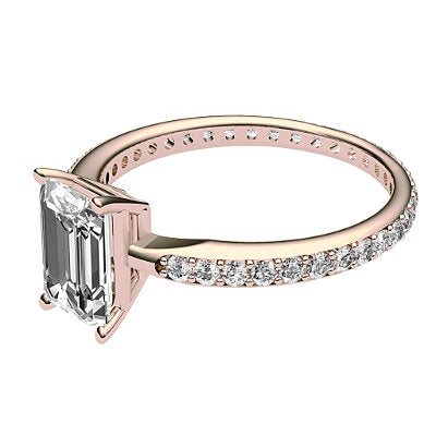 Simple Flat Emerald Solitaire Full diamond band 4 Prongs