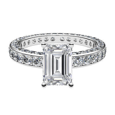 Simple Flat Emerald Solitaire Full coverage diamond band 4 Prongs