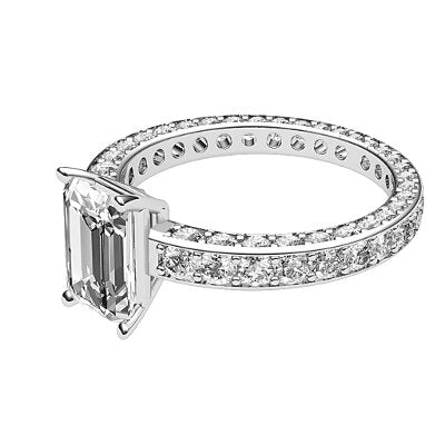 Simple Flat Emerald Solitaire Full coverage diamond band 4 Prongs