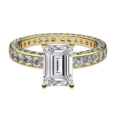 Simple Flat Emerald Solitaire Full coverage diamond band 4 Prongs