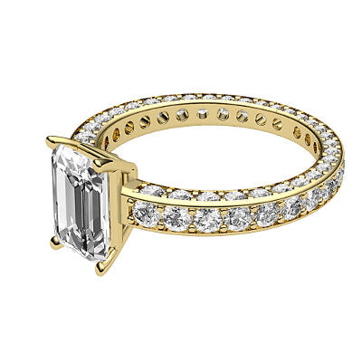 Simple Flat Emerald Solitaire Full coverage diamond band 4 Prongs