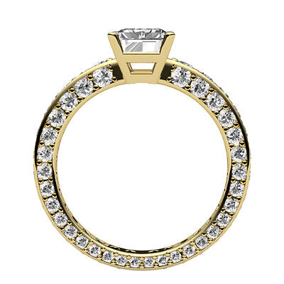 Simple Flat Emerald Solitaire Full coverage diamond band 4 Prongs