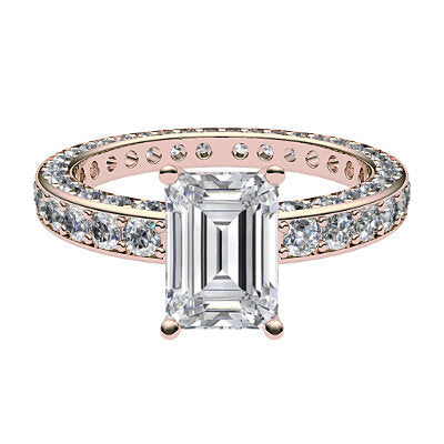 Simple Flat Emerald Solitaire Full coverage diamond band 4 Prongs