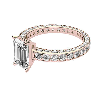Simple Flat Emerald Solitaire Full coverage diamond band 4 Prongs