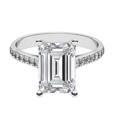 Vittoria Emerald Solitaire Half diamond band 4 Prongs