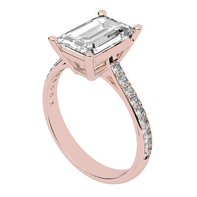 Vittoria Emerald Solitaire Half diamond band 4 Prongs