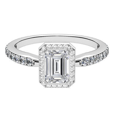 Simple Flat Emerald Solitaire halo Half diamond band