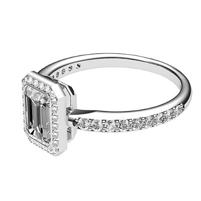 Simple Flat Emerald Solitaire halo Half diamond band