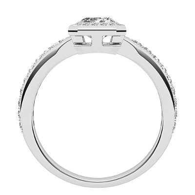 Simple Flat Emerald Solitaire halo Half diamond band