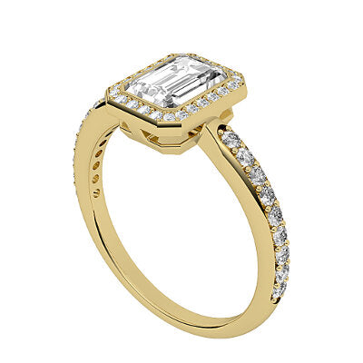 Simple Flat Emerald Solitaire halo Half diamond band