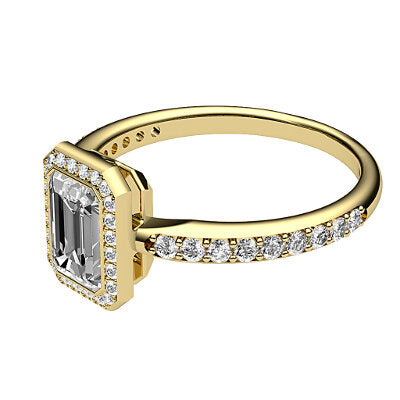 Simple Flat Emerald Solitaire halo Half diamond band