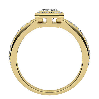 Simple Flat Emerald Solitaire halo Half diamond band