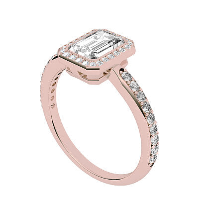 Simple Flat Emerald Solitaire halo Half diamond band