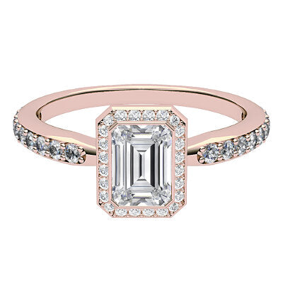 Simple Flat Emerald Solitaire halo Half diamond band