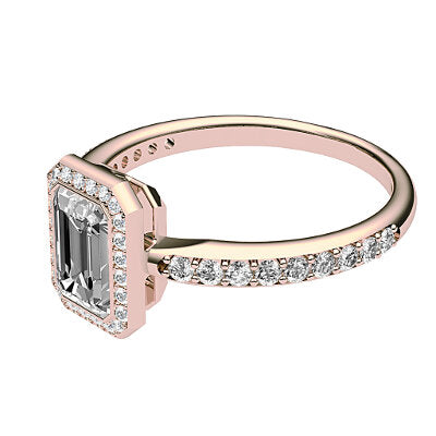 Simple Flat Emerald Solitaire halo Half diamond band