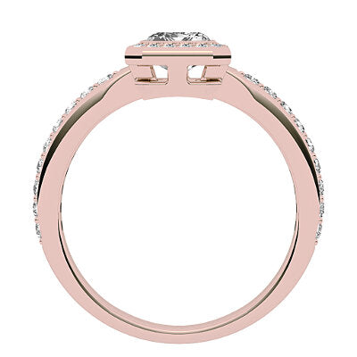 Simple Flat Emerald Solitaire halo Half diamond band