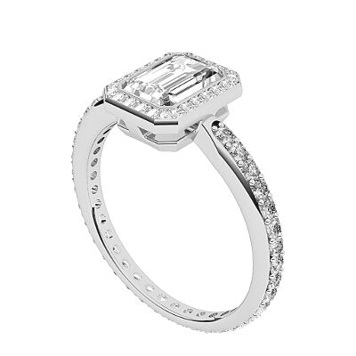 Simple Flat Emerald Solitaire halo Full diamond band
