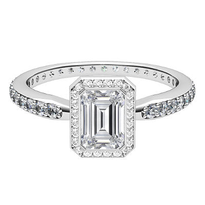 Simple Flat Emerald Solitaire halo Full diamond band