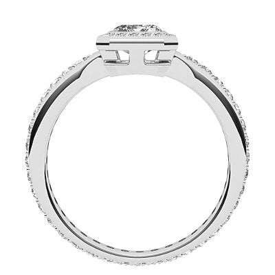 Simple Flat Emerald Solitaire halo Full diamond band