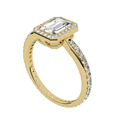 Simple Flat Emerald Solitaire halo Full diamond band