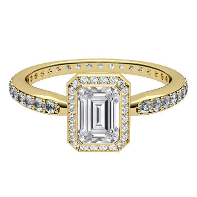 Simple Flat Emerald Solitaire halo Full diamond band