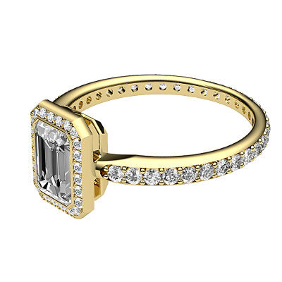 Simple Flat Emerald Solitaire halo Full diamond band