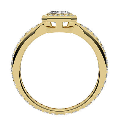 Simple Flat Emerald Solitaire halo Full diamond band